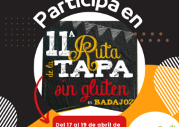 Cartel informativo sobre cómo participar en la XI Ruta de la Tapa sin gluten en Badajoz