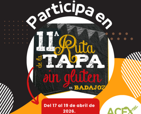 Cartel informativo sobre cómo participar en la XI Ruta de la Tapa sin gluten en Badajoz